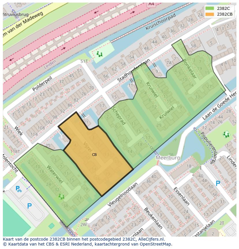 Afbeelding van het postcodegebied 2382 CB op de kaart.