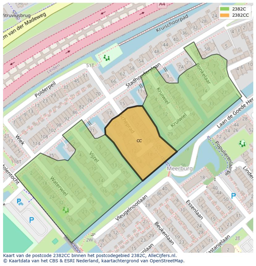 Afbeelding van het postcodegebied 2382 CC op de kaart.
