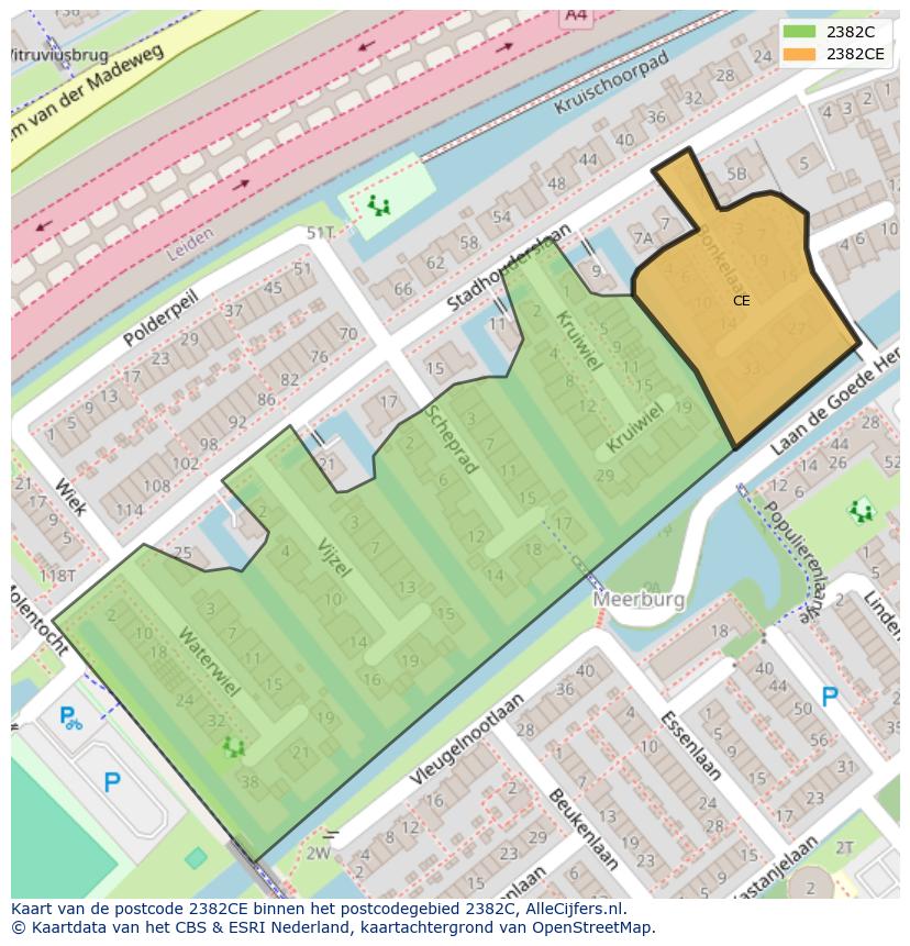 Afbeelding van het postcodegebied 2382 CE op de kaart.