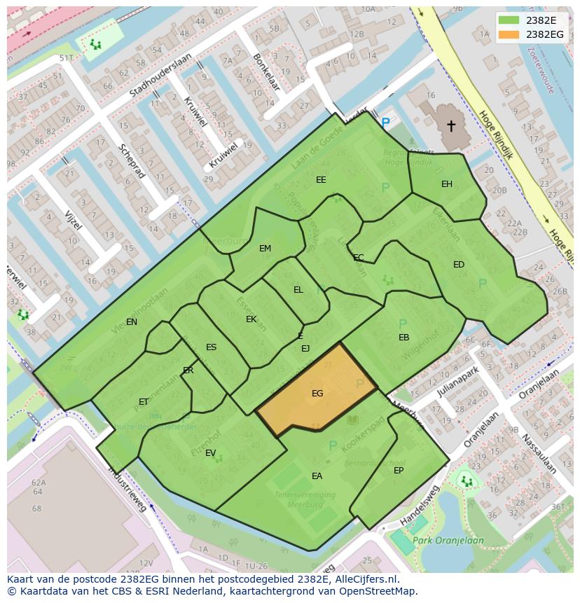 Afbeelding van het postcodegebied 2382 EG op de kaart.