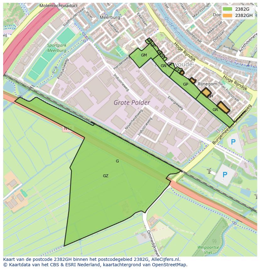 Afbeelding van het postcodegebied 2382 GH op de kaart.