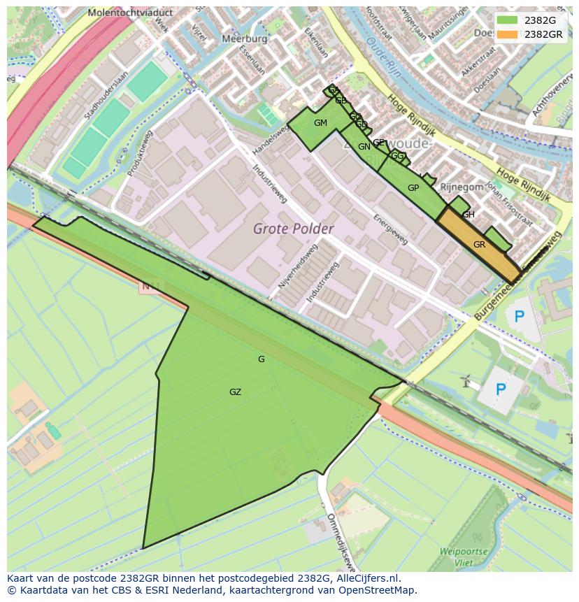Afbeelding van het postcodegebied 2382 GR op de kaart.
