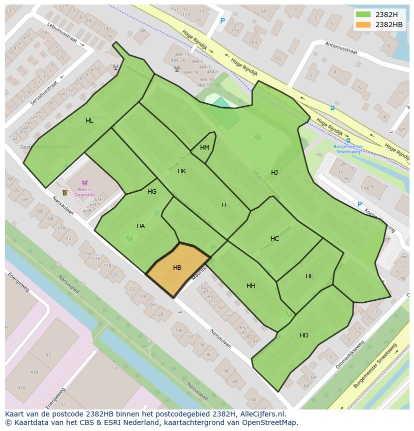 Afbeelding van het postcodegebied 2382 HB op de kaart.