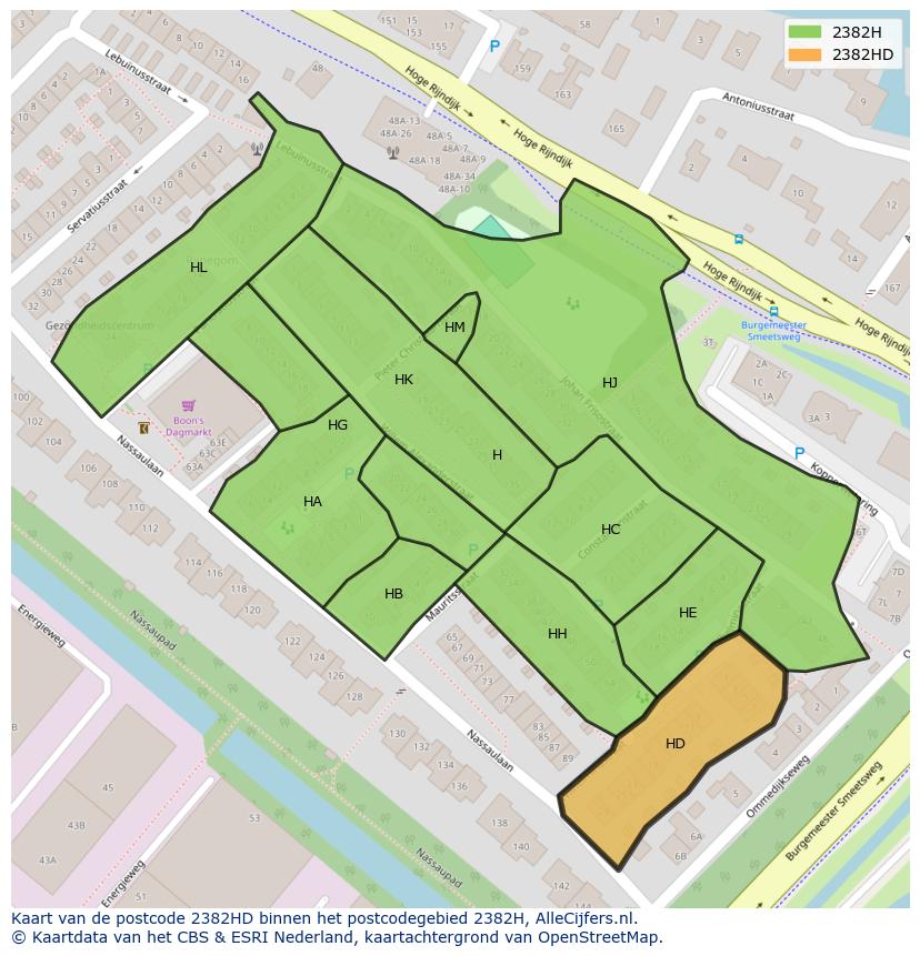 Afbeelding van het postcodegebied 2382 HD op de kaart.