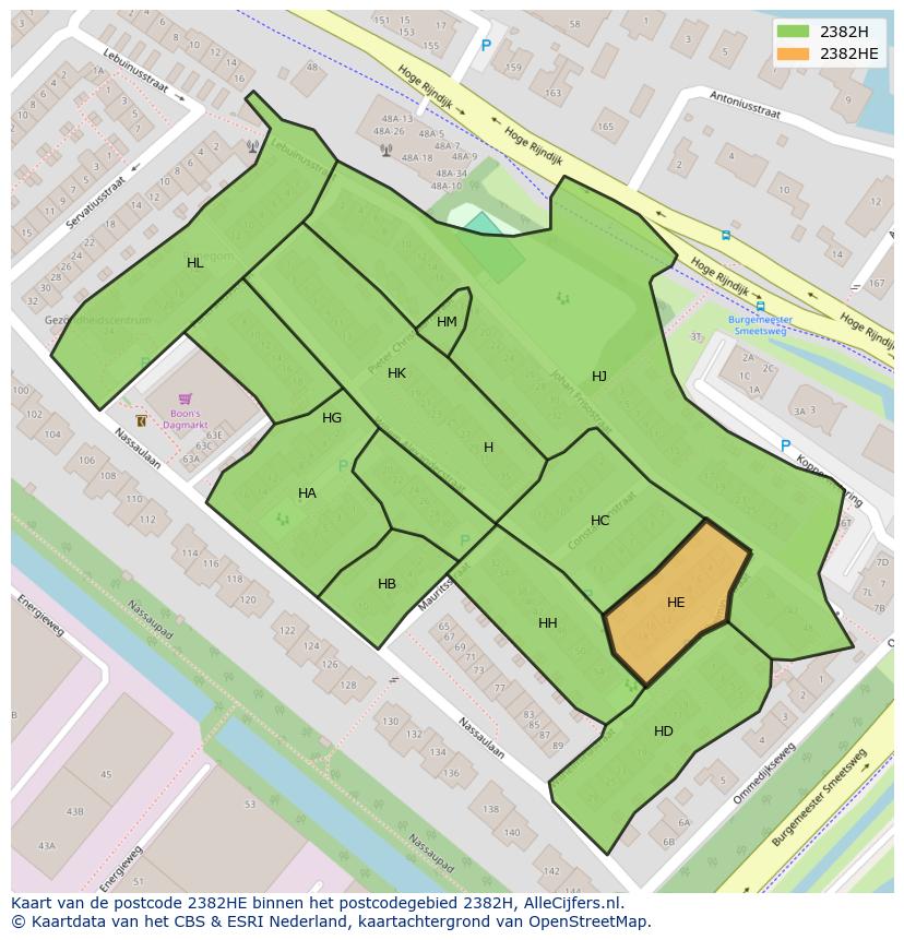 Afbeelding van het postcodegebied 2382 HE op de kaart.