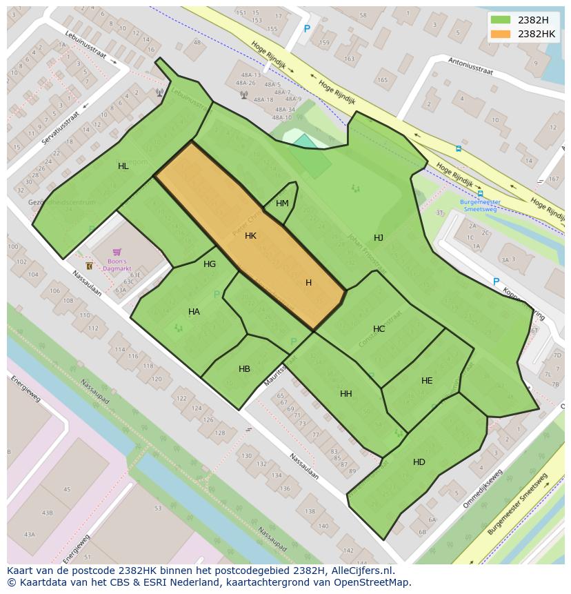Afbeelding van het postcodegebied 2382 HK op de kaart.