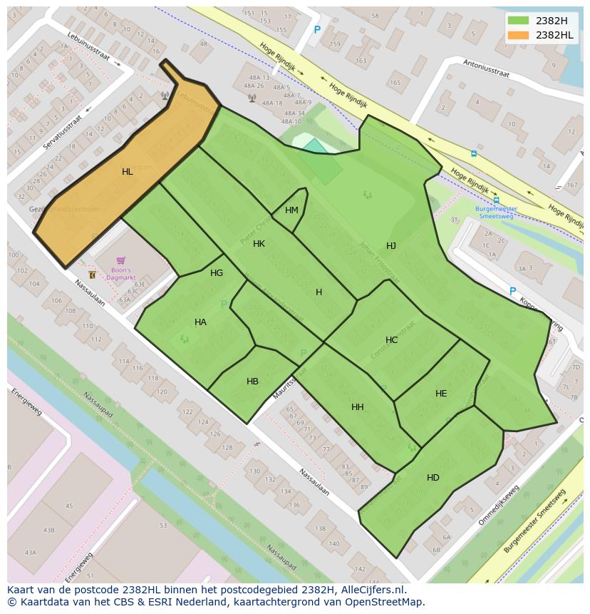 Afbeelding van het postcodegebied 2382 HL op de kaart.