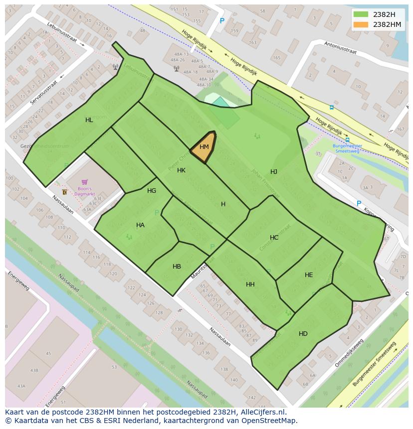 Afbeelding van het postcodegebied 2382 HM op de kaart.
