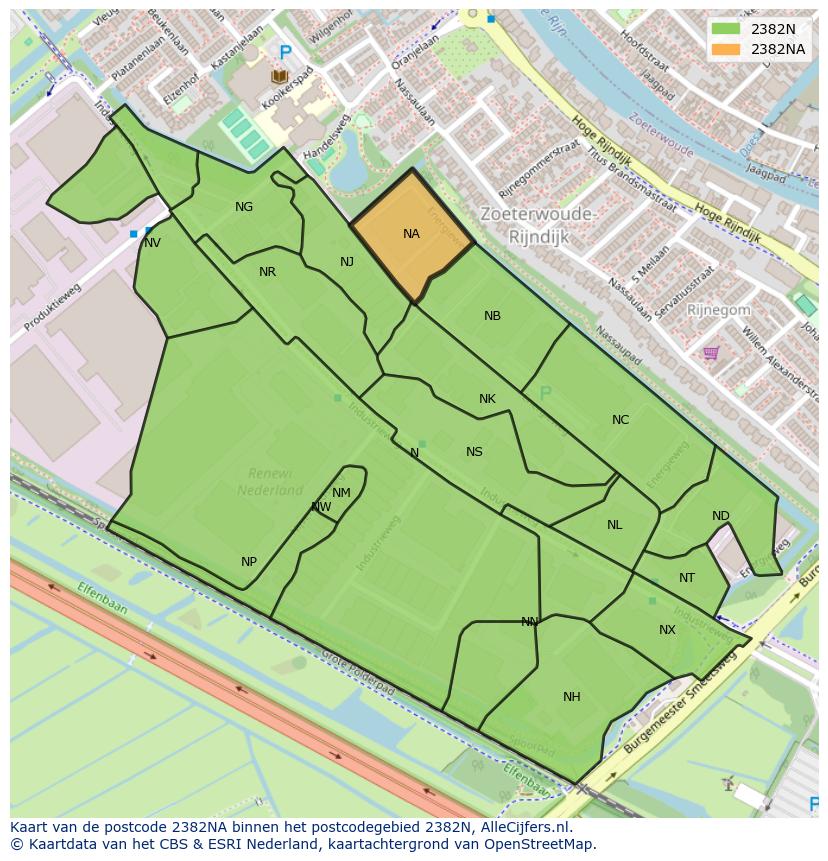 Afbeelding van het postcodegebied 2382 NA op de kaart.