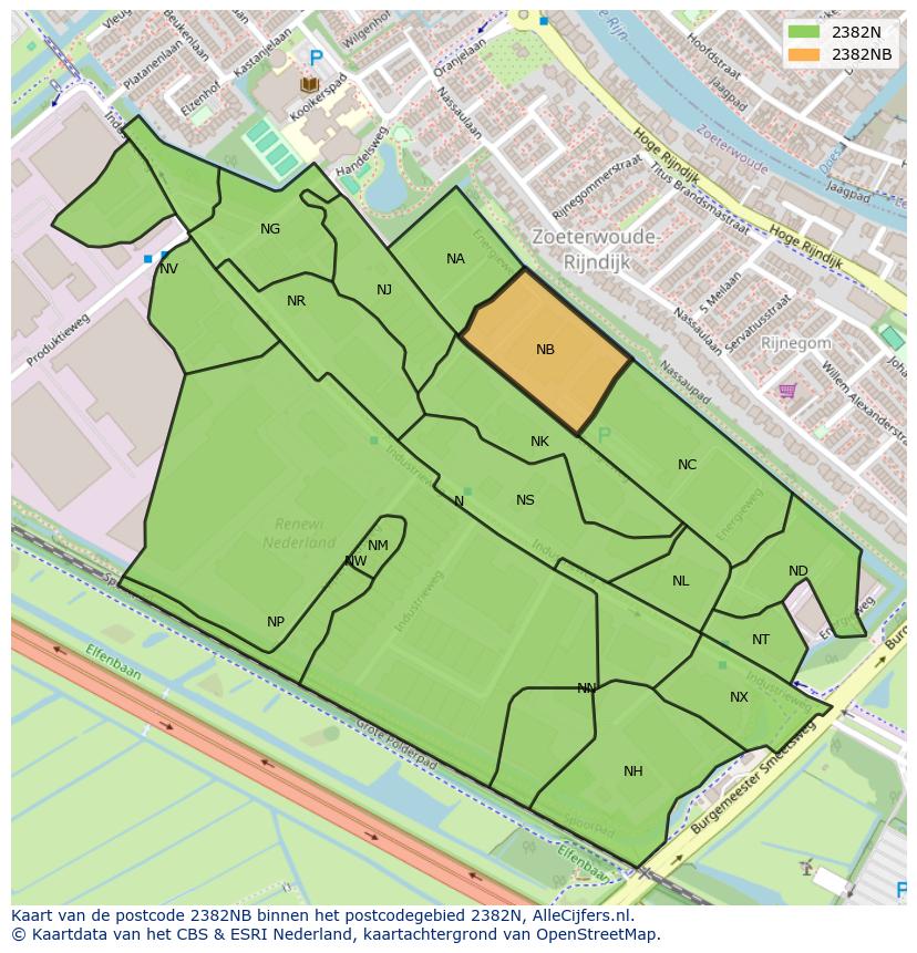 Afbeelding van het postcodegebied 2382 NB op de kaart.