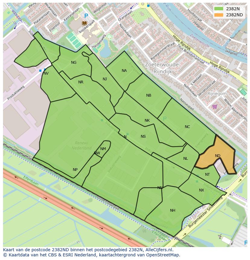 Afbeelding van het postcodegebied 2382 ND op de kaart.