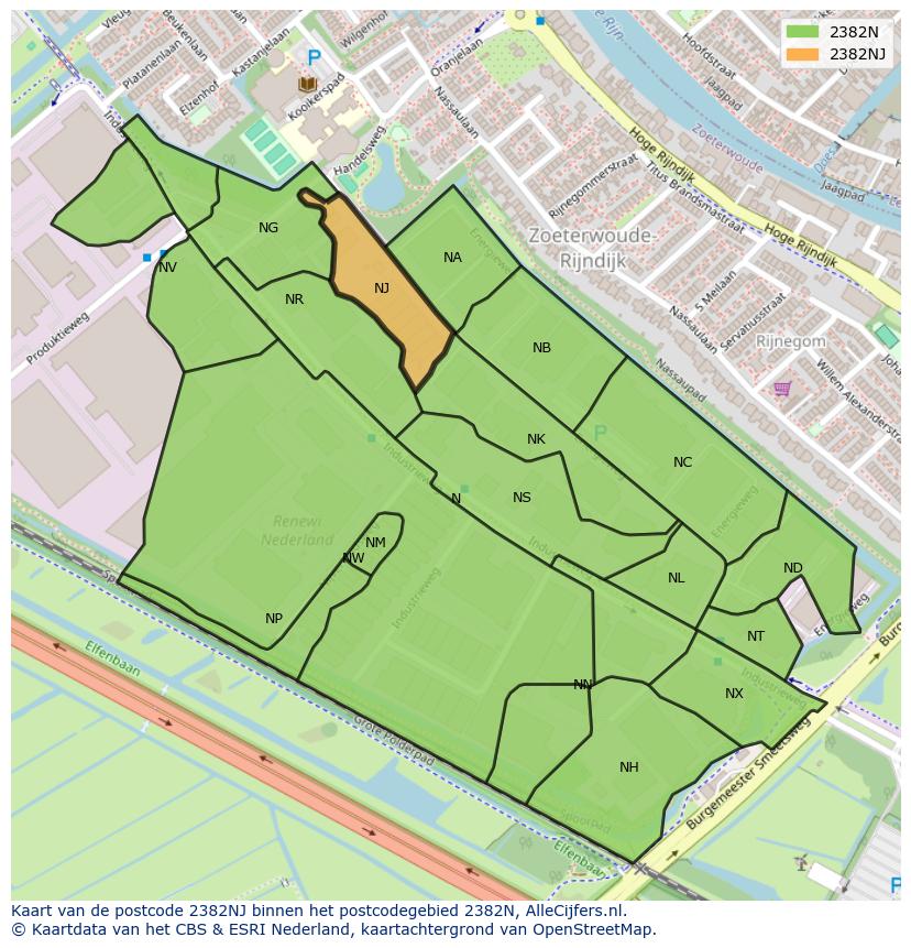 Afbeelding van het postcodegebied 2382 NJ op de kaart.