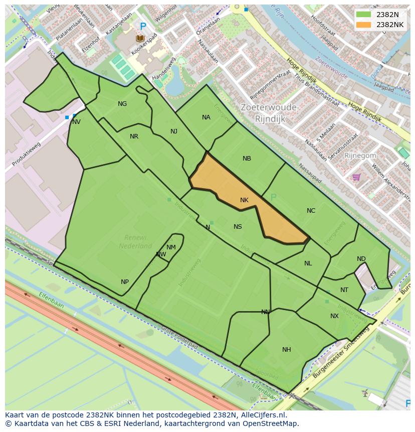 Afbeelding van het postcodegebied 2382 NK op de kaart.
