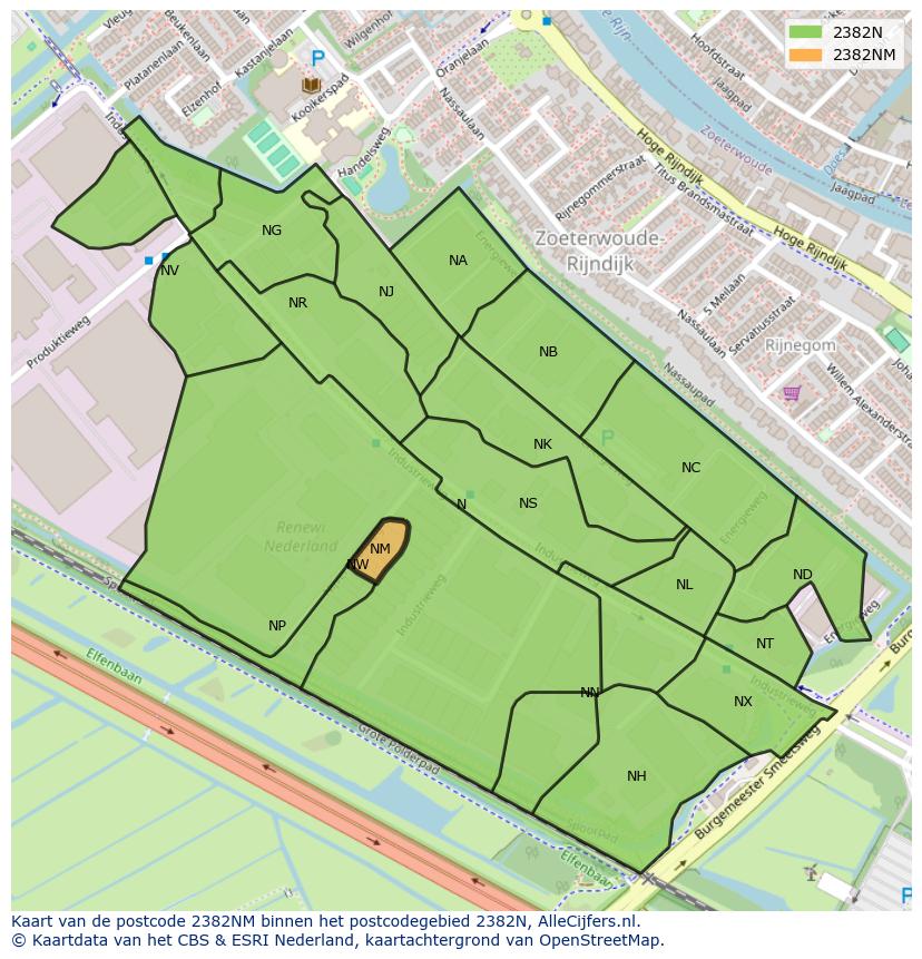 Afbeelding van het postcodegebied 2382 NM op de kaart.
