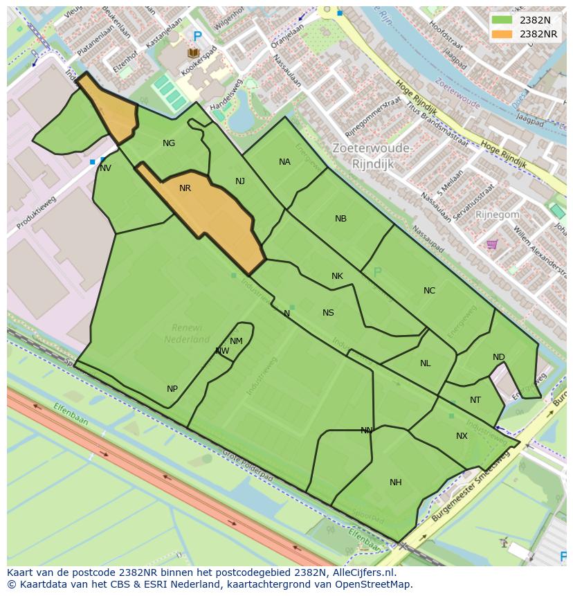 Afbeelding van het postcodegebied 2382 NR op de kaart.