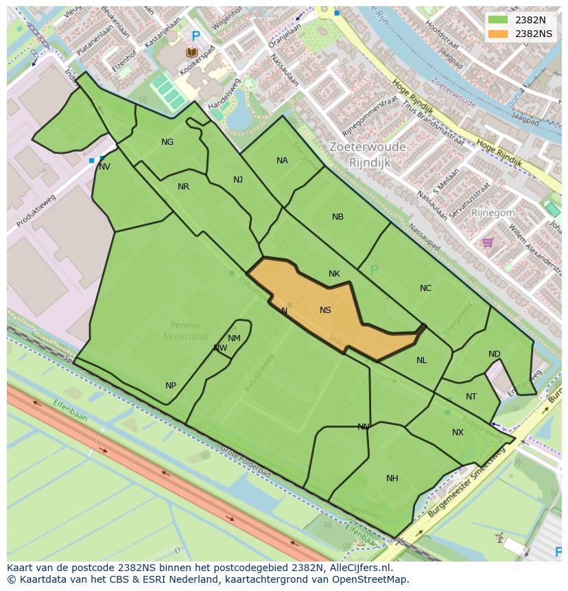 Afbeelding van het postcodegebied 2382 NS op de kaart.
