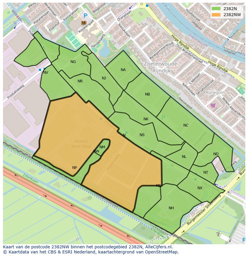 Afbeelding van het postcodegebied 2382 NW op de kaart.