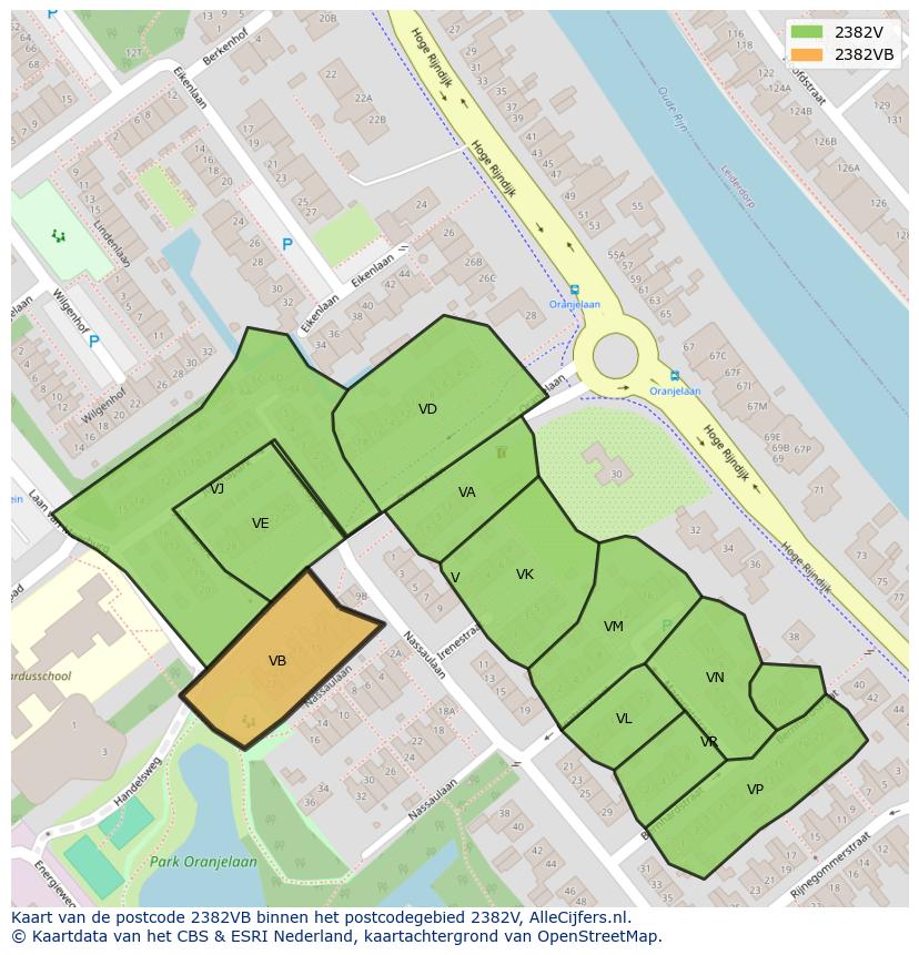 Afbeelding van het postcodegebied 2382 VB op de kaart.