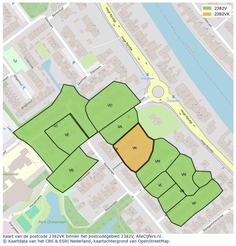 Afbeelding van het postcodegebied 2382 VK op de kaart.