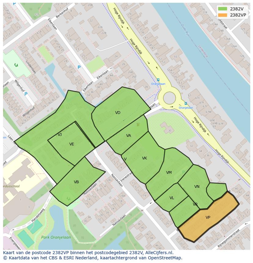 Afbeelding van het postcodegebied 2382 VP op de kaart.