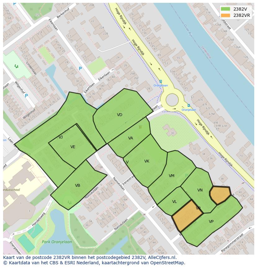 Afbeelding van het postcodegebied 2382 VR op de kaart.