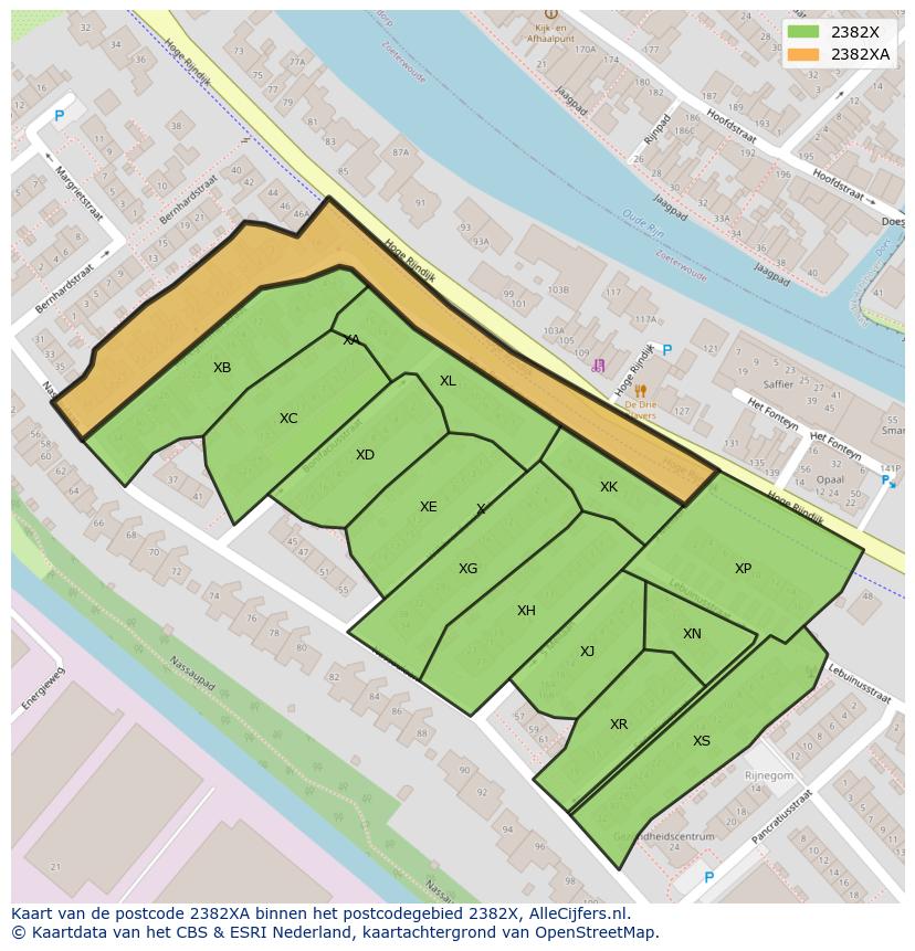 Afbeelding van het postcodegebied 2382 XA op de kaart.