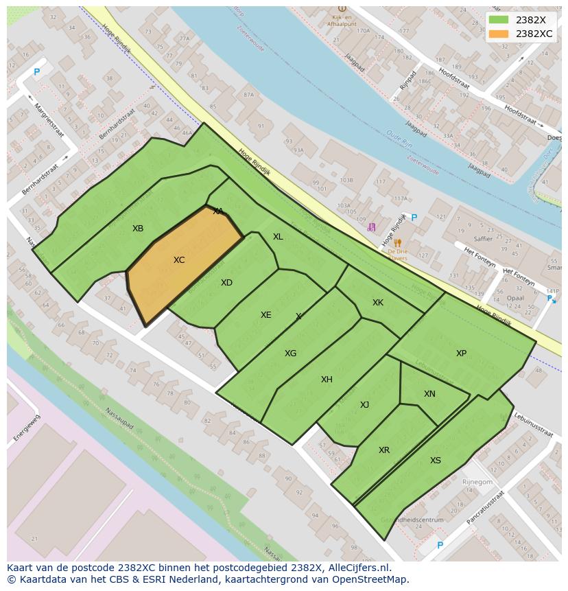 Afbeelding van het postcodegebied 2382 XC op de kaart.