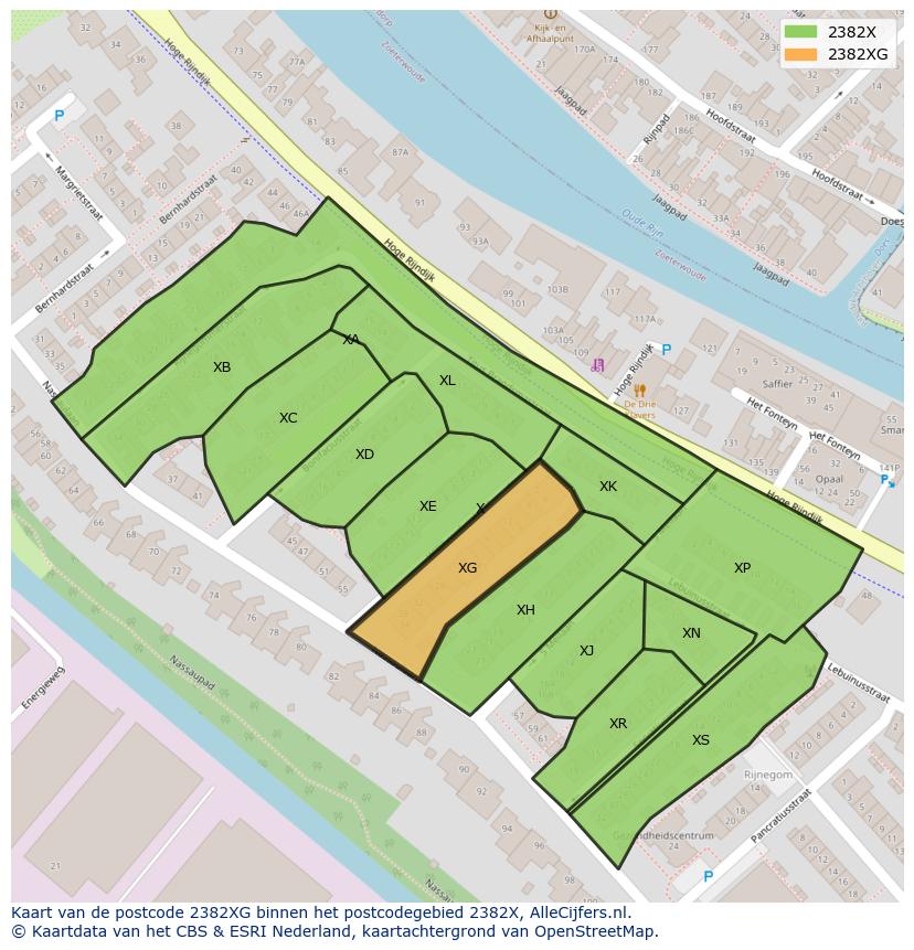 Afbeelding van het postcodegebied 2382 XG op de kaart.