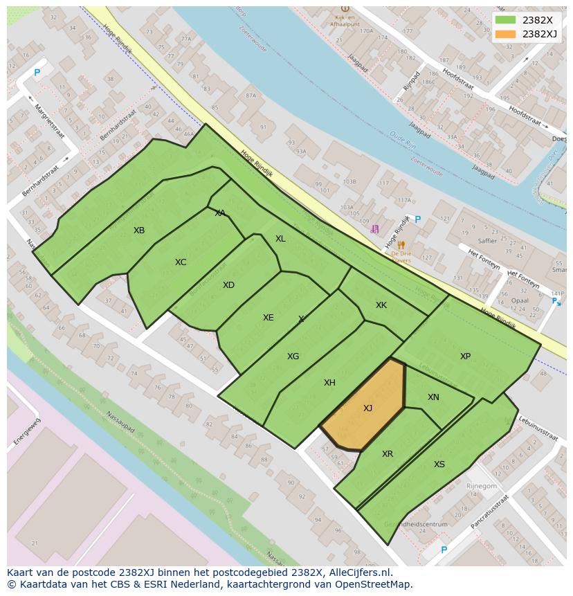Afbeelding van het postcodegebied 2382 XJ op de kaart.