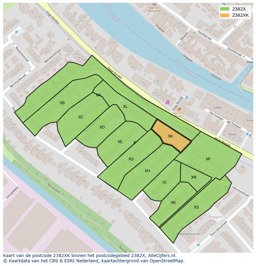 Afbeelding van het postcodegebied 2382 XK op de kaart.