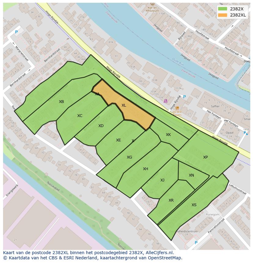 Afbeelding van het postcodegebied 2382 XL op de kaart.