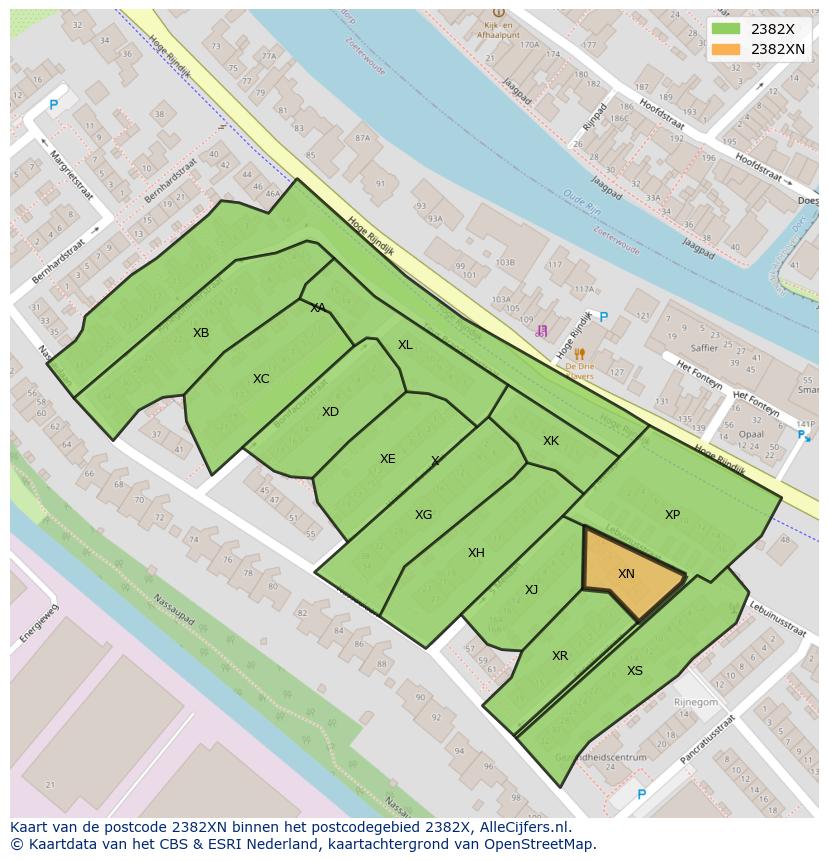Afbeelding van het postcodegebied 2382 XN op de kaart.