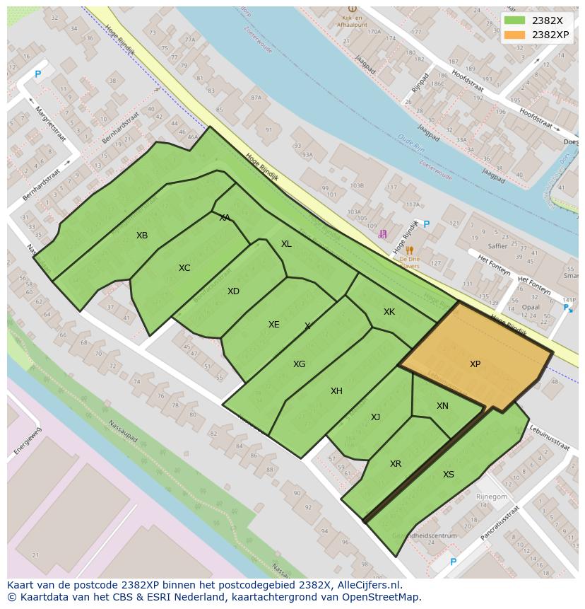Afbeelding van het postcodegebied 2382 XP op de kaart.