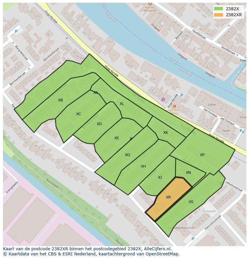 Afbeelding van het postcodegebied 2382 XR op de kaart.