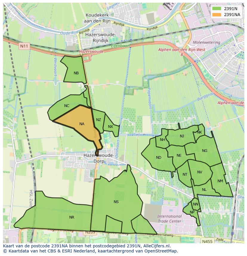 Afbeelding van het postcodegebied 2391 NA op de kaart.