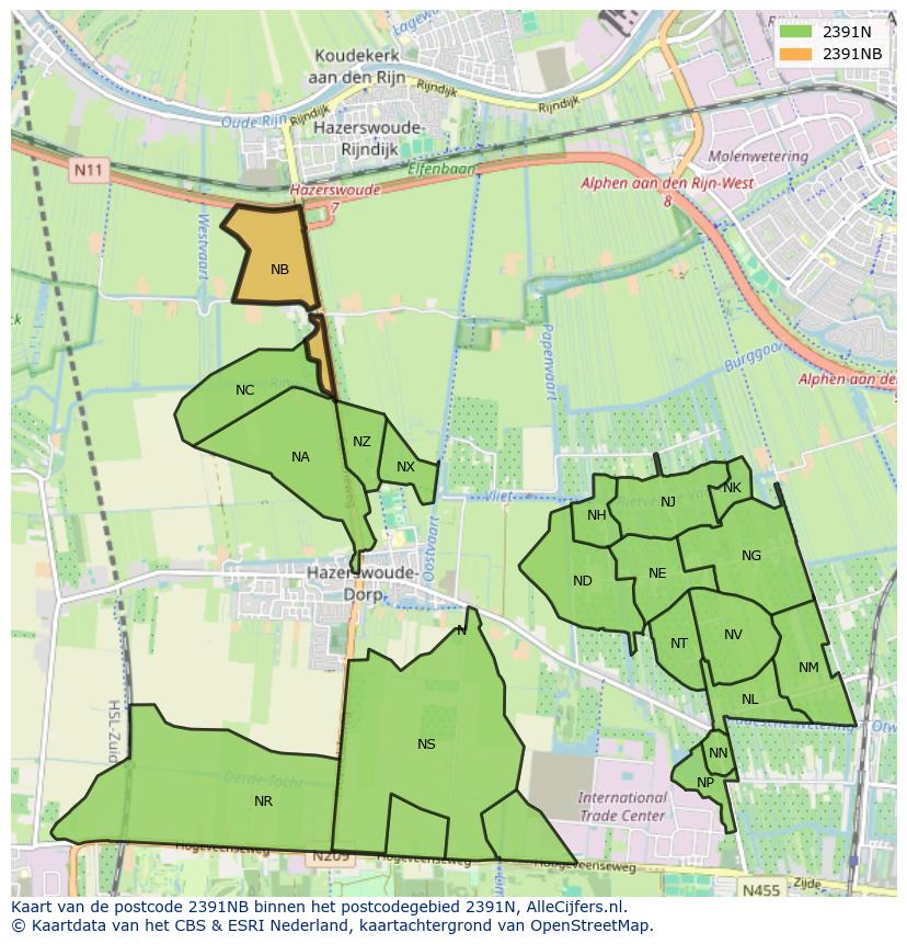 Afbeelding van het postcodegebied 2391 NB op de kaart.