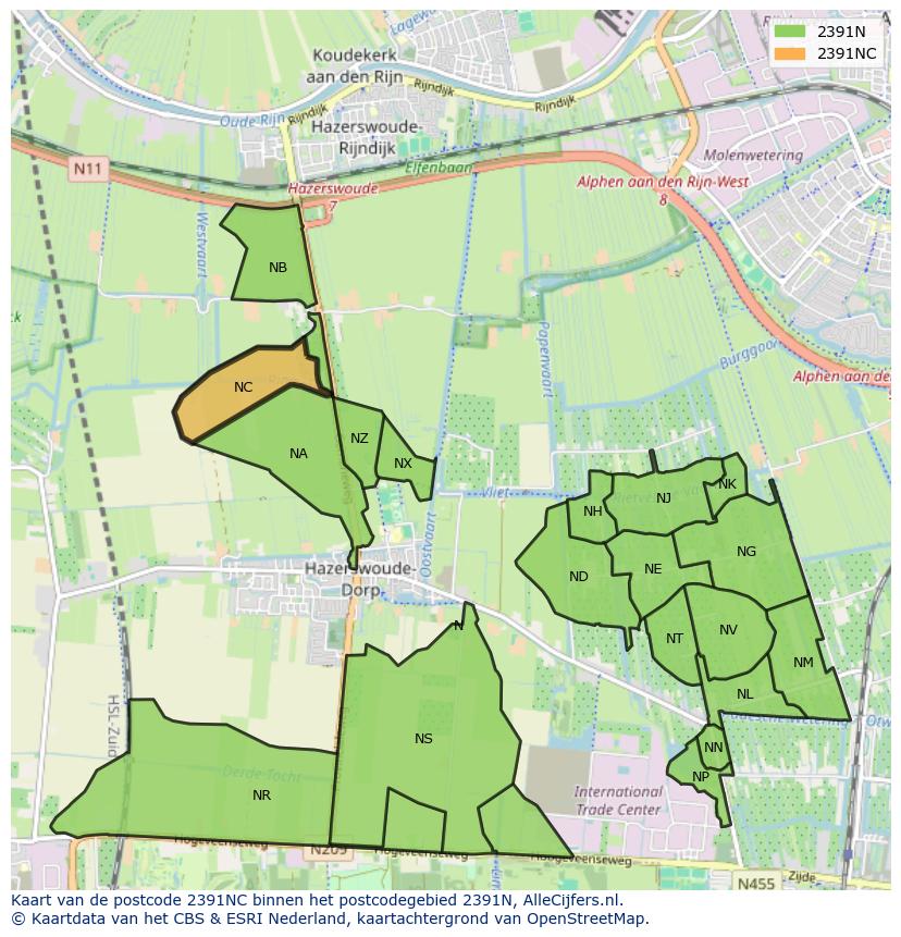 Afbeelding van het postcodegebied 2391 NC op de kaart.