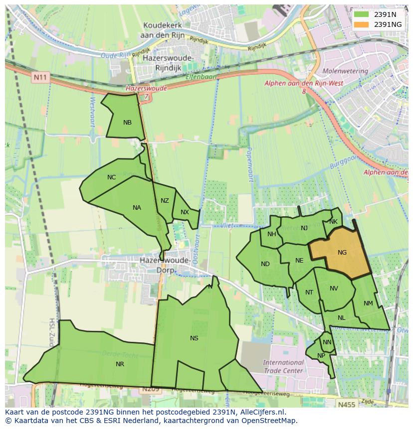 Afbeelding van het postcodegebied 2391 NG op de kaart.