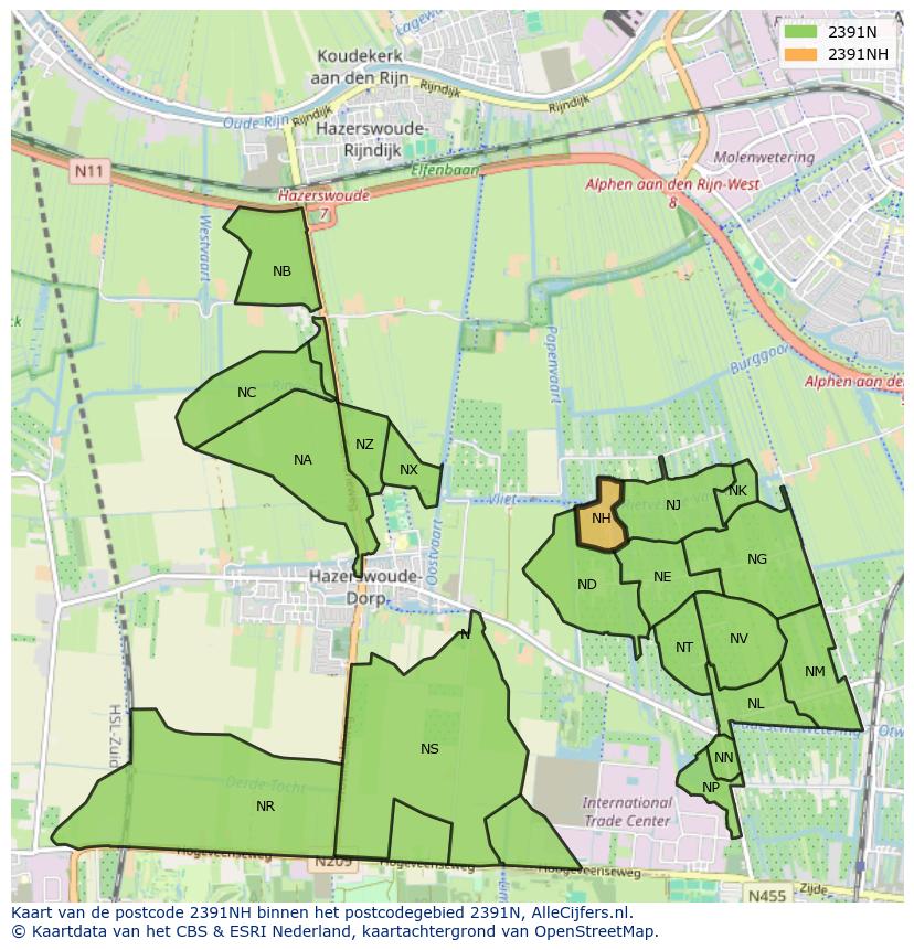 Afbeelding van het postcodegebied 2391 NH op de kaart.