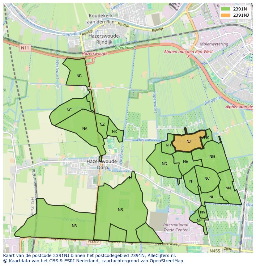 Afbeelding van het postcodegebied 2391 NJ op de kaart.