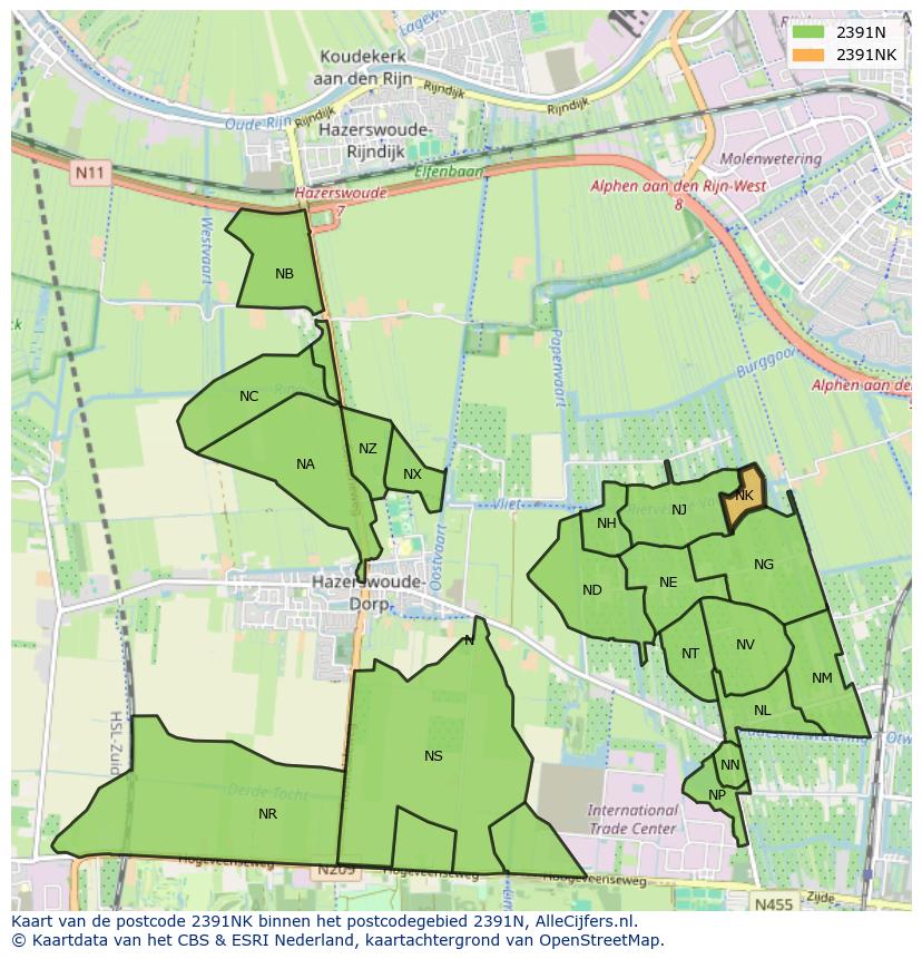 Afbeelding van het postcodegebied 2391 NK op de kaart.