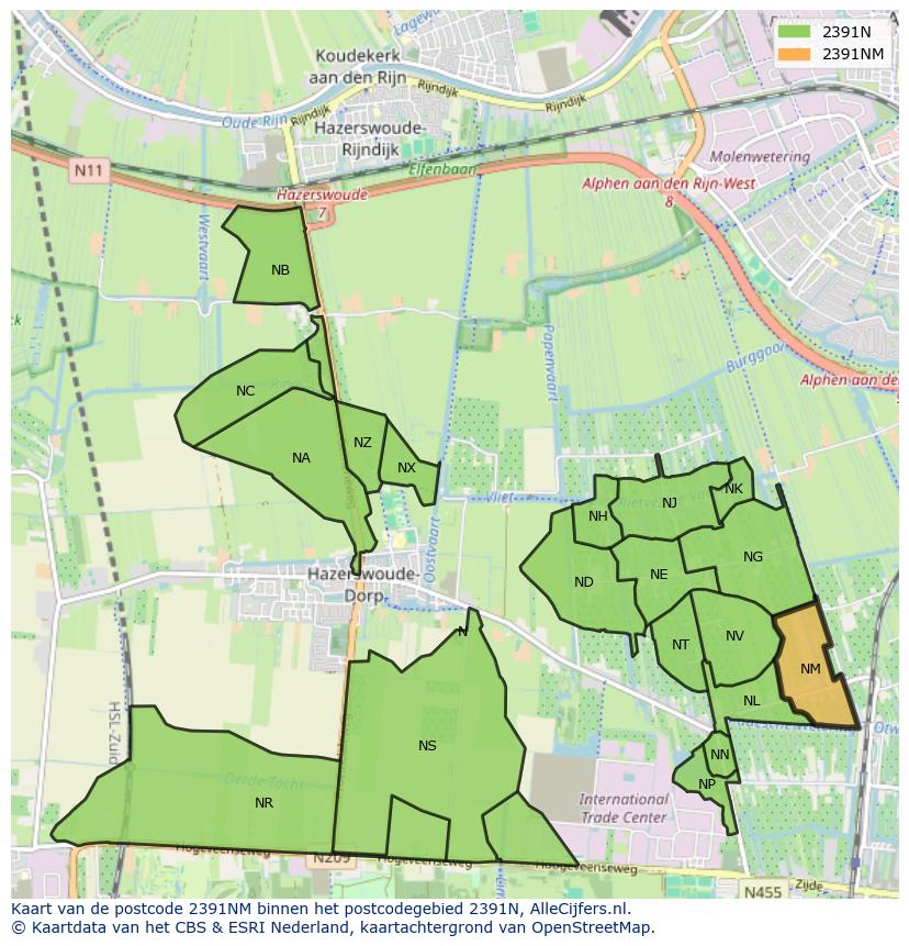 Afbeelding van het postcodegebied 2391 NM op de kaart.