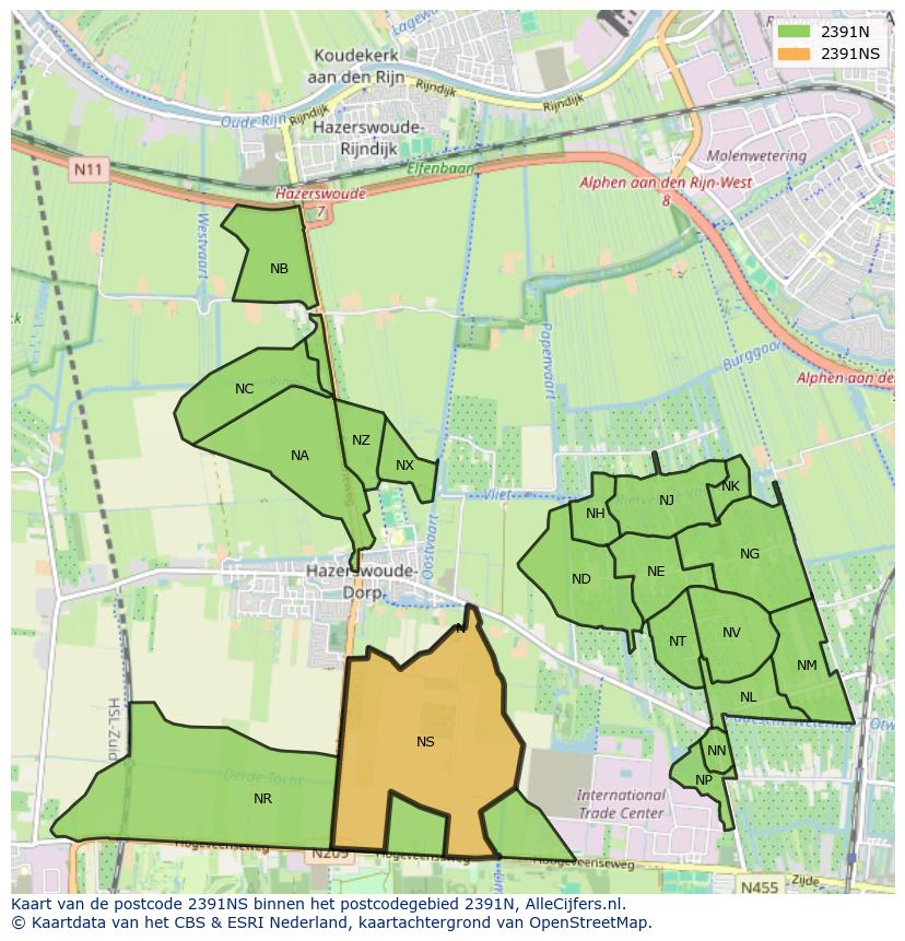 Afbeelding van het postcodegebied 2391 NS op de kaart.
