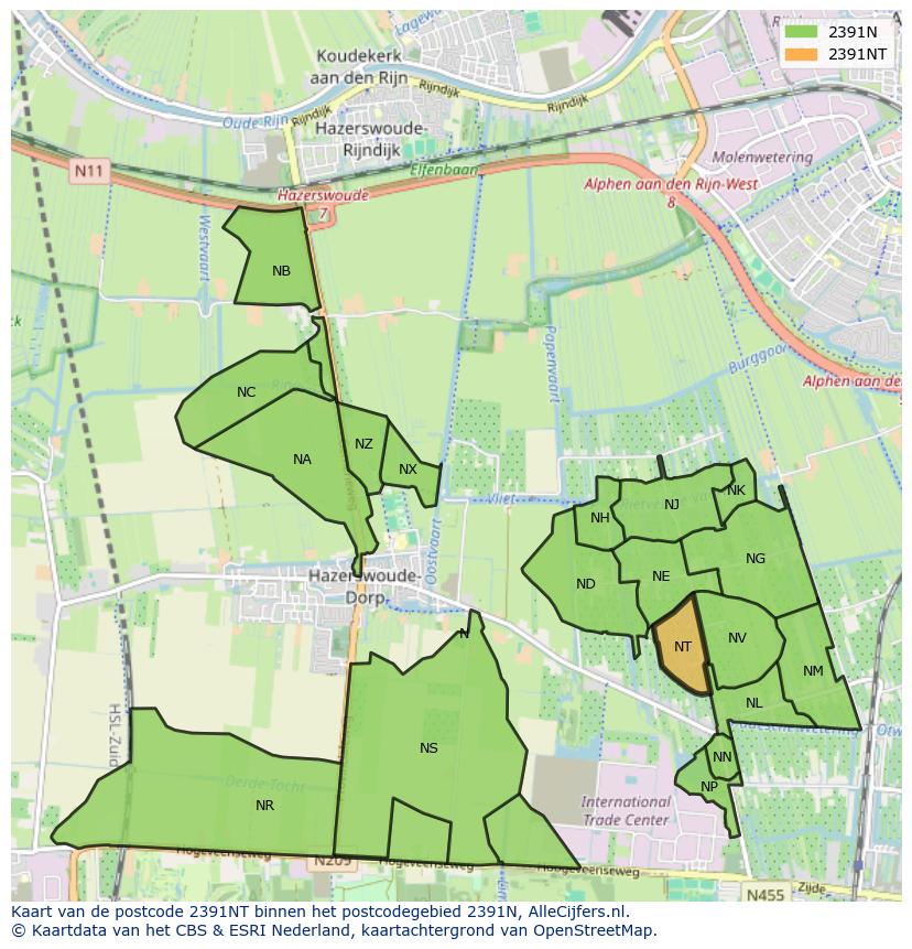 Afbeelding van het postcodegebied 2391 NT op de kaart.