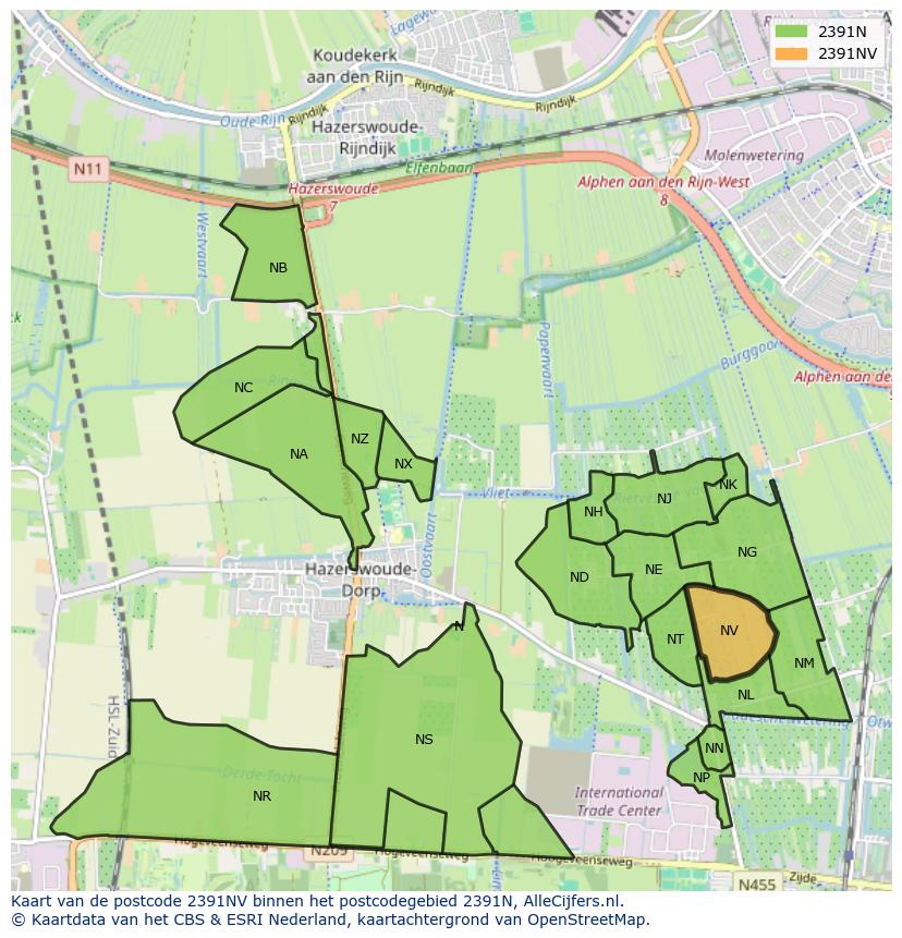 Afbeelding van het postcodegebied 2391 NV op de kaart.