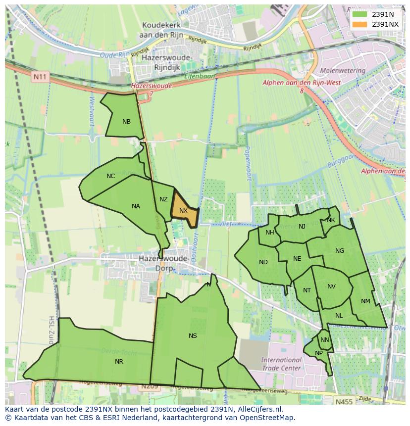 Afbeelding van het postcodegebied 2391 NX op de kaart.