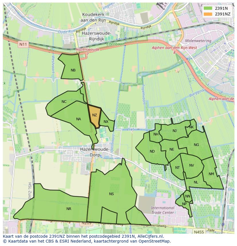 Afbeelding van het postcodegebied 2391 NZ op de kaart.