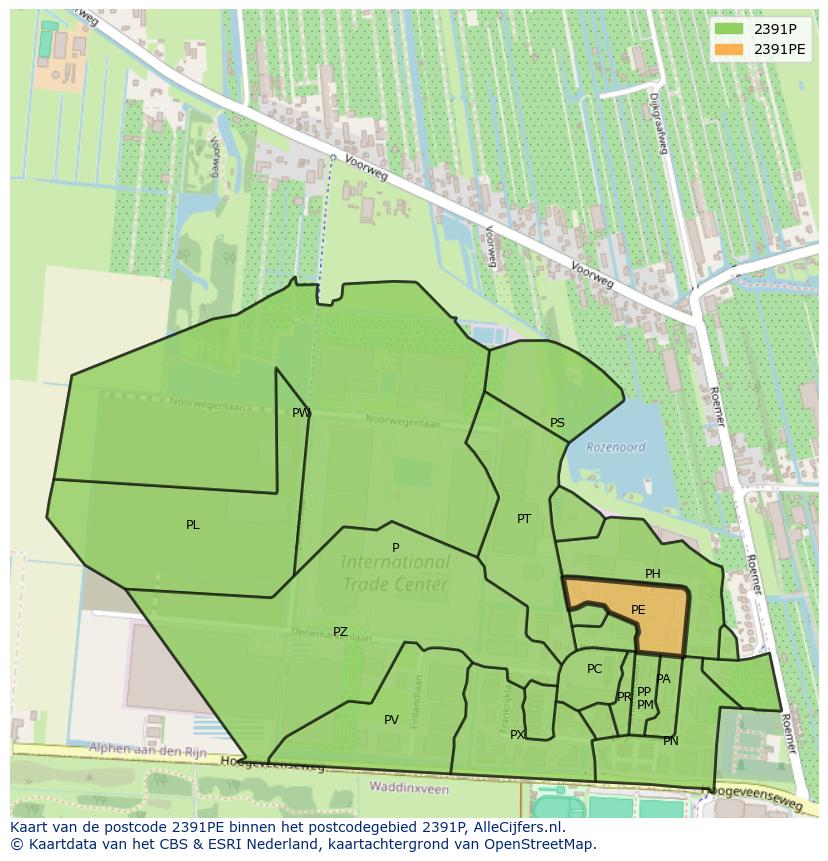 Afbeelding van het postcodegebied 2391 PE op de kaart.