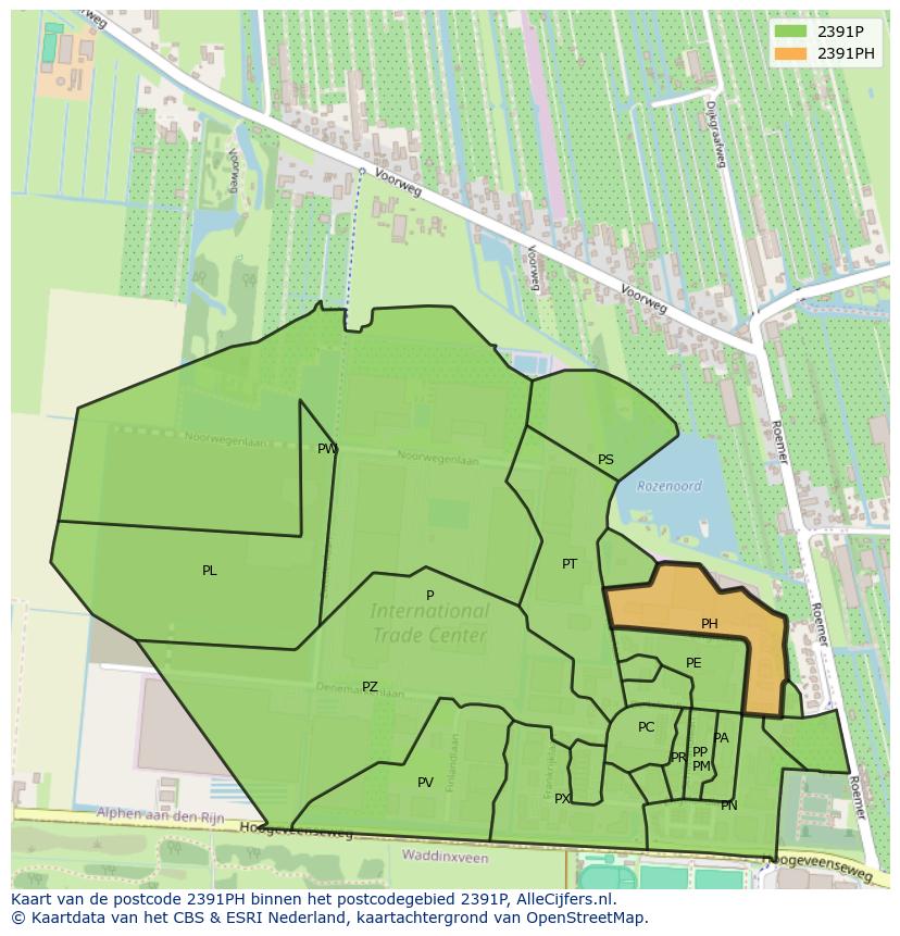 Afbeelding van het postcodegebied 2391 PH op de kaart.