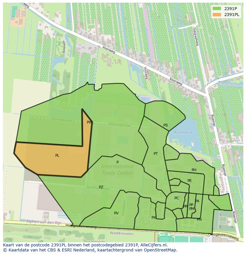 Afbeelding van het postcodegebied 2391 PL op de kaart.
